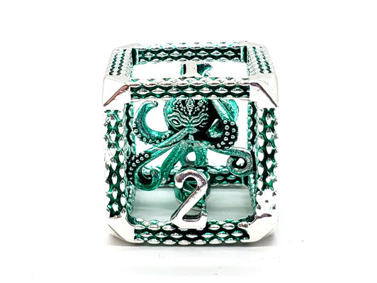 Old School Dice: Hollow Metal 7-Piece Set - The Kraken - Silver w/ Green