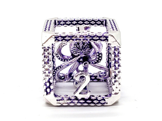 Old School Dice: Hollow Metal 7-Piece Set - The Kraken - Silver w/ Purple