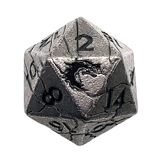 Old School DnD RPG Metal D20: Orc Forged - Ancient Silver w/ Black