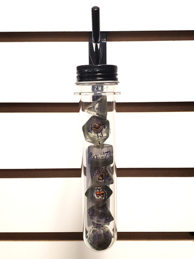 Old School 7 Piece DnD RPG Dice Set: Infused - Dragon Eye - Green w/ Purple