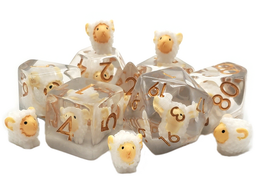 Old School 7 Piece DnD RPG Dice Set: Animal Kingdom - Sheep