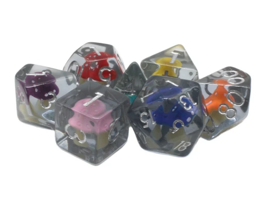 Old School 7 Piece DnD RPG Dice Set: Infused - Mushroom - Rainbow - New
