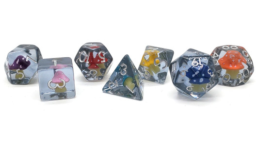 Old School 7 Piece DnD RPG Dice Set: Infused - Mushroom - Rainbow