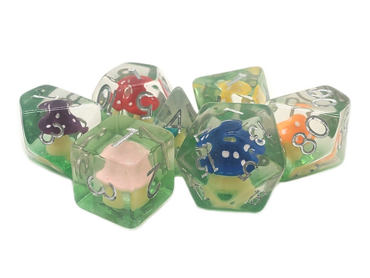 Old School 7 Piece DnD RPG Dice Set: Infused - Mushroom - Rainbow - New