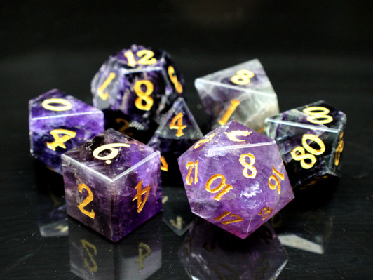 Old School Dice: Gemstone 7-Piece Set - Fluorite - Purple
