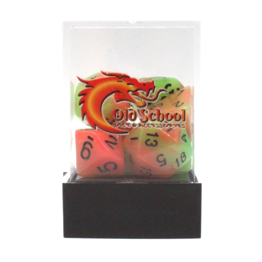 Old School Dice 7-Piece RPG Dice Set: Glow Dice - Green & Orange