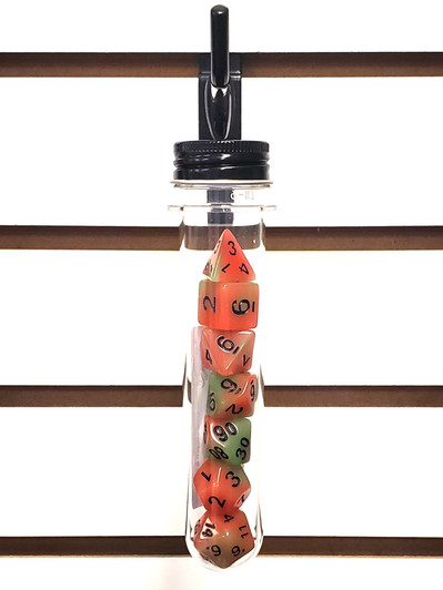 Old School 7 Piece DnD RPG Dice Set: Glow Dice - Green & Orange