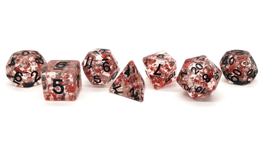 Old School 7 Piece DnD RPG Dice Set: Particles - Metallic Red w/ Black