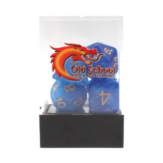 Old School Dice 7-Piece RPG Dice Set: Galaxy - Blue Shimmer with Gold