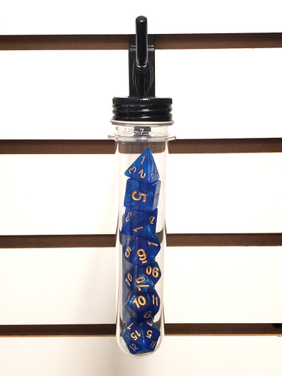 Old School 7 Piece DnD RPG Dice Set: Galaxy - Blue Shimmer w/ Gold