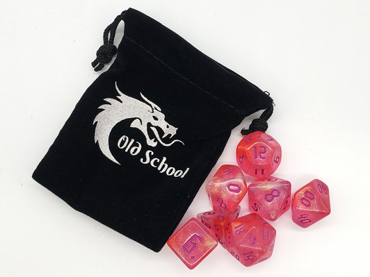 Old School 7 Piece DnD RPG Dice Set: Galaxy - Rose Sky