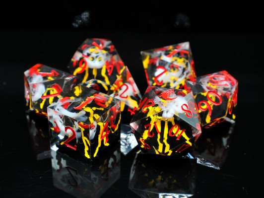 Old School Dice: Sharp Edged 7-Piece Dice Set - Lava Flow Yellow