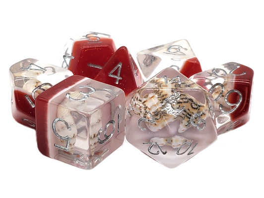 Old School 7 Piece DnD RPG Dice Set: Infused - Beach Party - Red