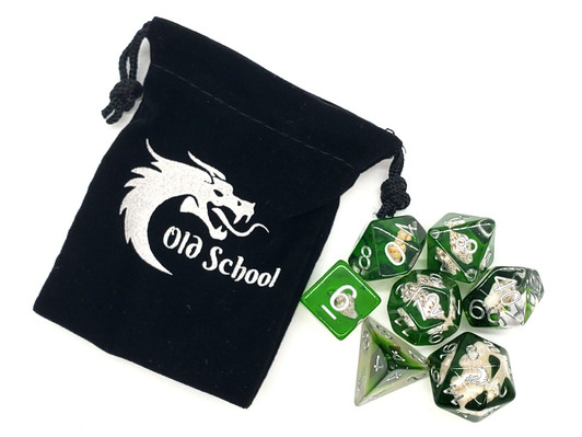 Old School 7 Piece DnD RPG Dice Set: Infused - Beach Party - Seaweed Green