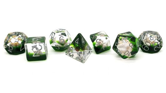 Old School 7 Piece DnD RPG Dice Set: Infused - Beach Party - Seaweed Green