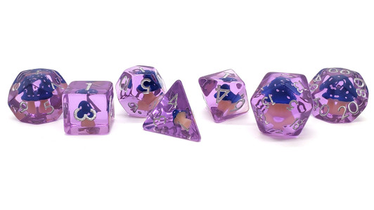 Old School 7 Piece DnD RPG Dice Set: Infused - Mushroom - Blue