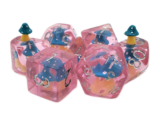 Old School 7 Piece DnD RPG Dice Set: Infused - Mushroom - Teal
