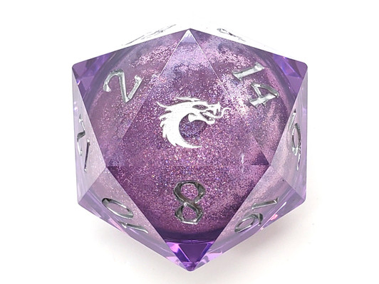 Old School Dice: Sharp Edged 55mm D20 - Liquid Infused - Amethyst Fury