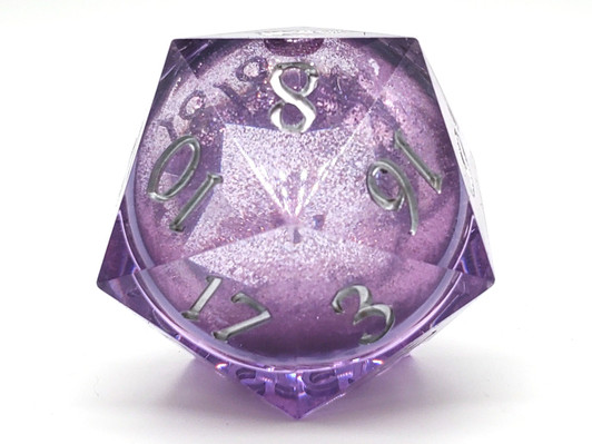 Old School Dice: Sharp Edged 55mm D20 - Liquid Infused - Amethyst Fury