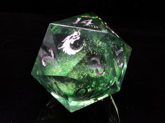 Old School Dice: Sharp Edged 55mm D20 - Liquid Infused - Emerald Fury