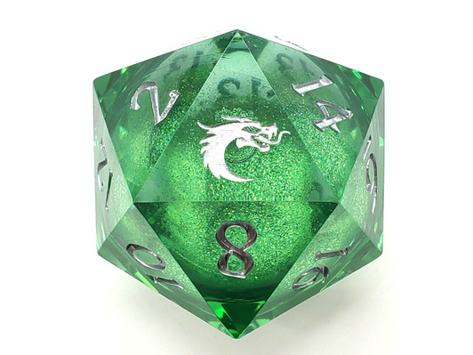Old School Dice: Sharp Edged 55mm D20 - Liquid Infused - Emerald Fury