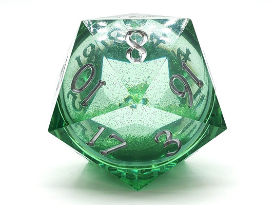 Old School Dice: Sharp Edged 55mm D20 - Liquid Infused - Emerald Fury
