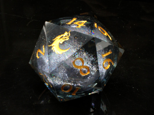 Old School Dice: Sharp Edged 55mm D20 - Liquid Infused - Obsidian Fury