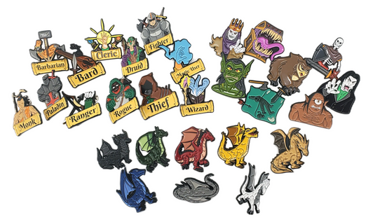 Old School Dice: Collectible Pins Bundle - All 28 For Price of 25