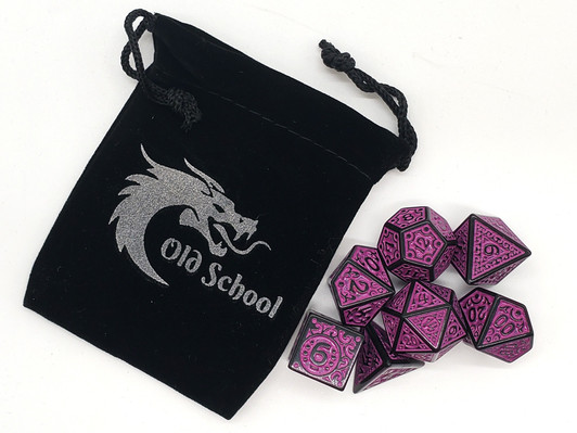 Old School 7 Piece DnD RPG Dice Set: Rune Dice - Magical Runes - Purple