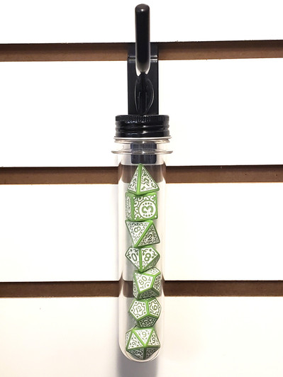 Old School 7 Piece DnD RPG Dice Set: Rune Dice - Magical Runes - White w/ Lime