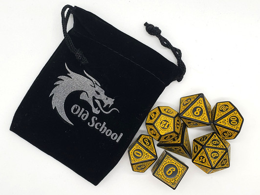 Old School 7 Piece DnD RPG Dice Set: Rune Dice - Magical Runes - Yellow