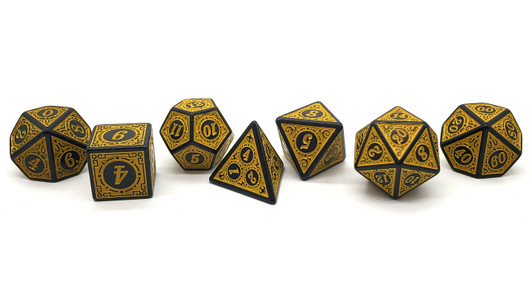 Old School 7 Piece DnD RPG Dice Set: Rune Dice - Magical Runes - Yellow
