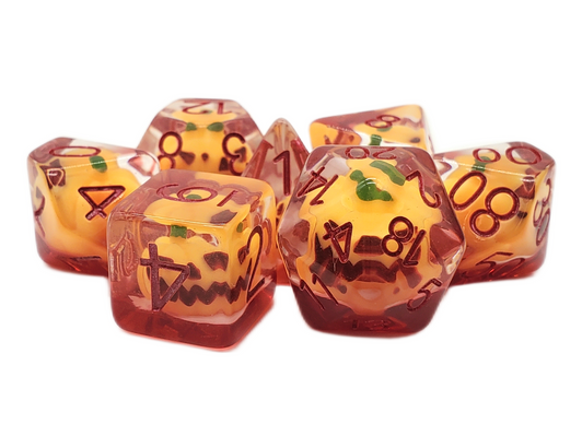 Old School 7 Piece DnD RPG Dice Set: Infused - Jack-O-Lantern - New