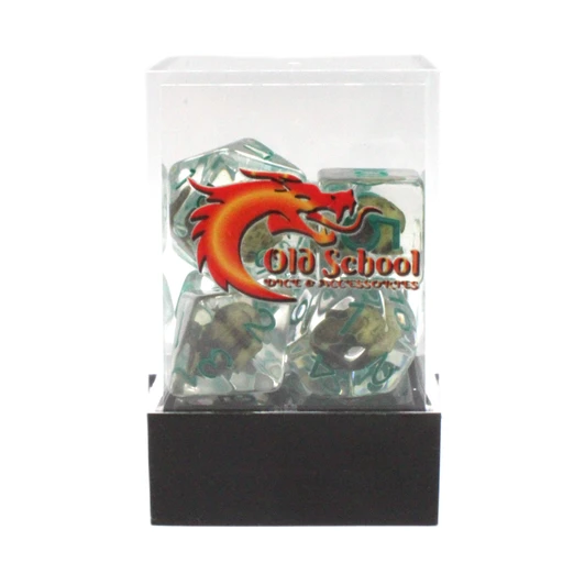 Old School Dice 7-Piece RPG Dice Set: Infused - Skull Yellow with Teal