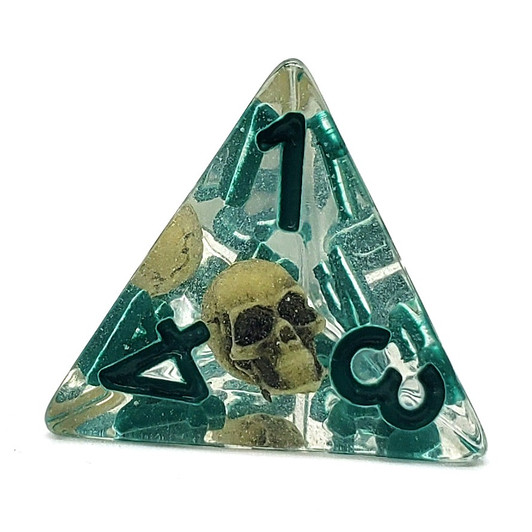 Old School 7 Piece DnD RPG Dice Set: Infused - Skull Yellow w/ Teal