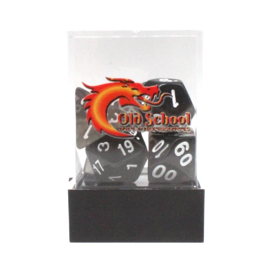 Old School Dice 7-Piece RPG Dice Set: Translucent Black