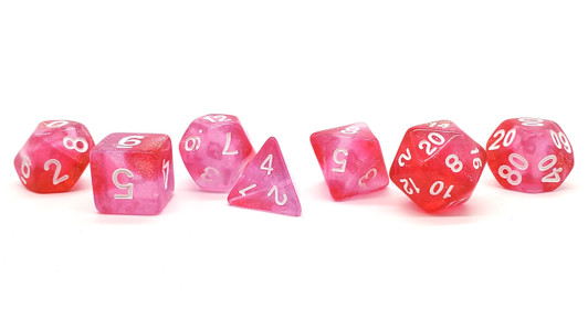 Old School 7 Piece DnD RPG Dice Set: Galaxy - Pink Shimmer