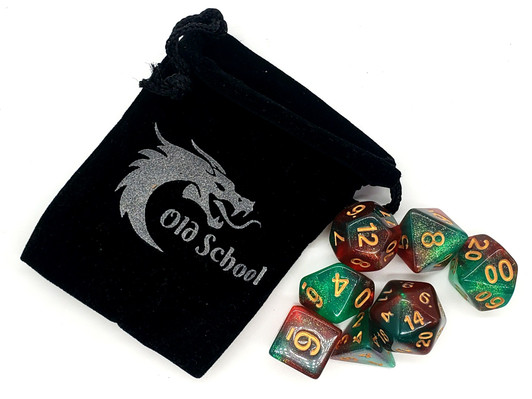 Old School 7 Piece DnD RPG Dice Set: Galaxy - Holly Berry!