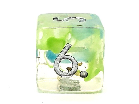 Old School 7 Piece DnD RPG Dice Set: Particles - Blue & Green Mist