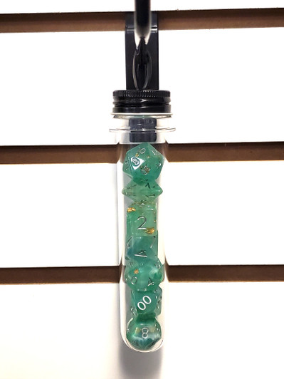 Old School 7 Piece DnD RPG Dice Set: Particles - Light Green & Blue Mist