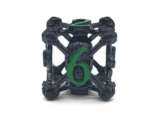 Old School Dice: Hollow Metal 7-Piece Set - Skull - Black Nickel w/ Green