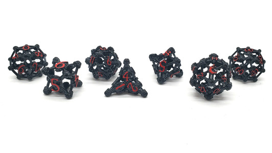 Old School Dice: Hollow Metal 7-Piece Set - Skull - Black Nickel w/ Red