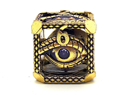 Old School Dice: Hollow Metal 7-Piece Set - All Seeing Eye - Gold w/ Purple