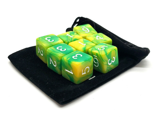 Old School Dice: D6 8-Piece Dice Set - Vorpal - Green & Yellow
