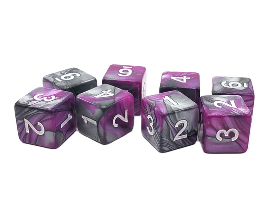 Old School Dice: D6 8-Piece Dice Set - Vorpal - Silver & Purple