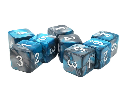 Old School Dice: D6 8-Piece Dice Set - Vorpal - Silver & Teal