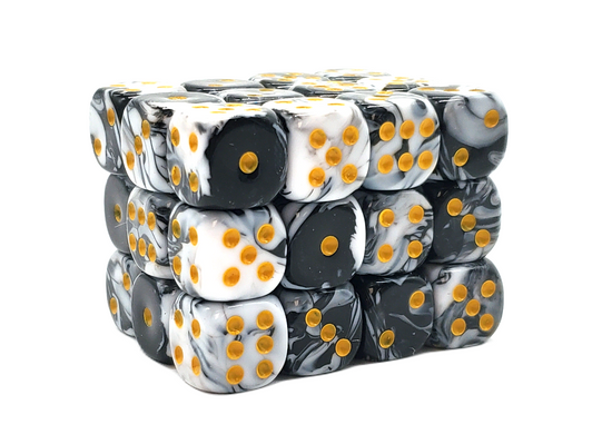 Old School 36ct 12mm D6 Dice Set: Vorpal - Black & White w/Gold