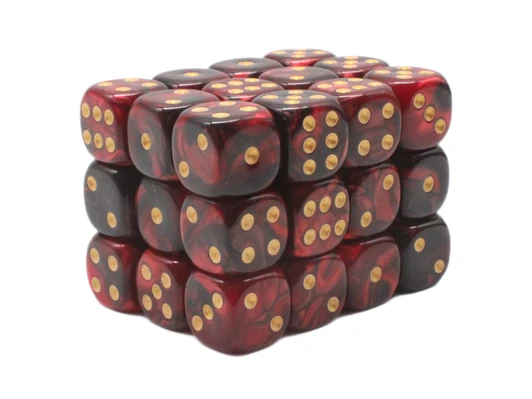Old School Dice 36-Count 12 mm d6 Set: Vorpal - Blood Red & Black w/ Gold