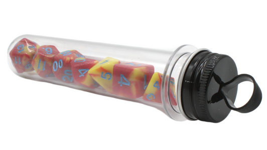 Old School 7 Piece DnD RPG Dice Set: Vorpal - Red & Yellow w/ Blue