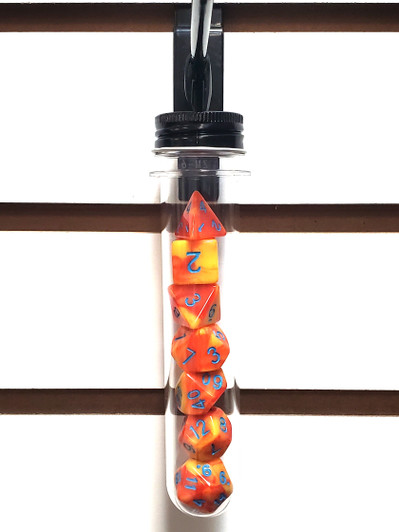 Old School 7 Piece DnD RPG Dice Set: Vorpal - Red & Yellow w/ Blue